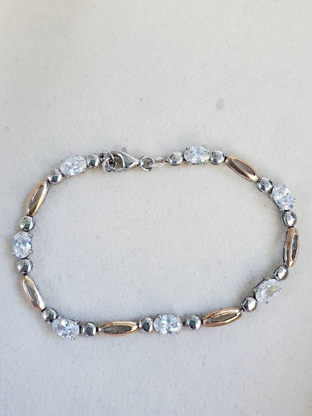 Two-Tone Sterling Silver and Gold Plated Cubic Zirconia Bracelet • 5.47g